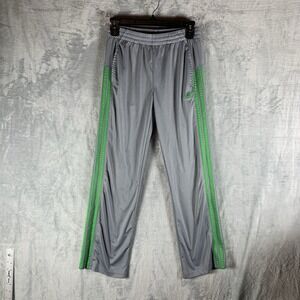 Adidas Boy's Track Pants M 10/12 Gray Green 3 Stripes Pockets Lightweight